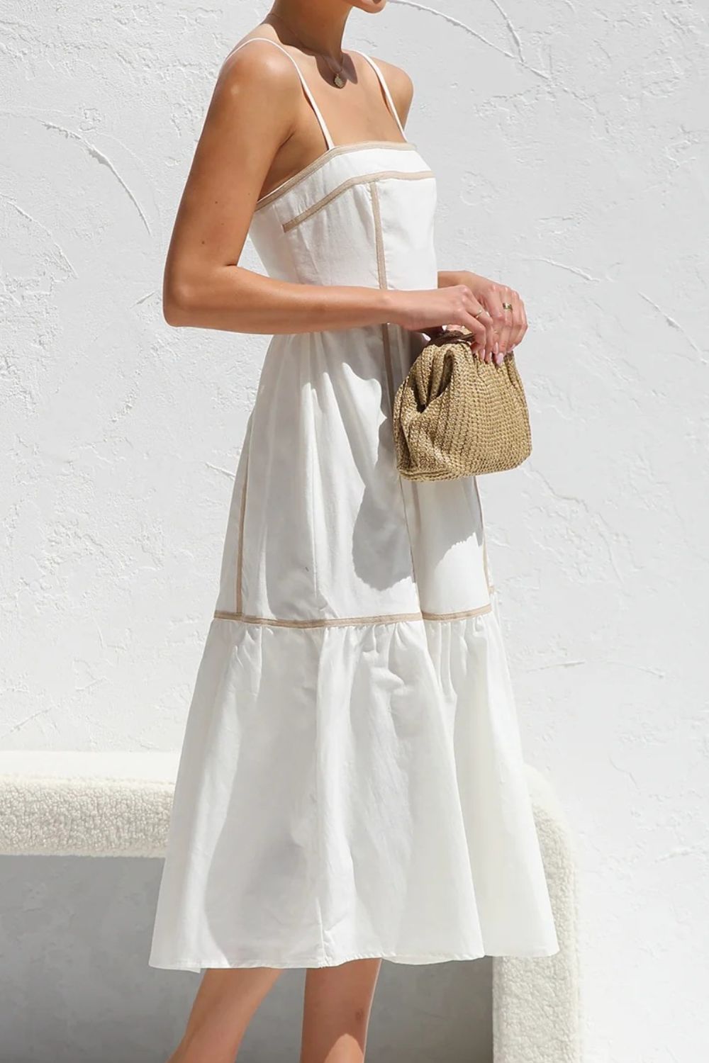 Hazel Blues® | Contrast Trim Square Neck Midi Cami Dress