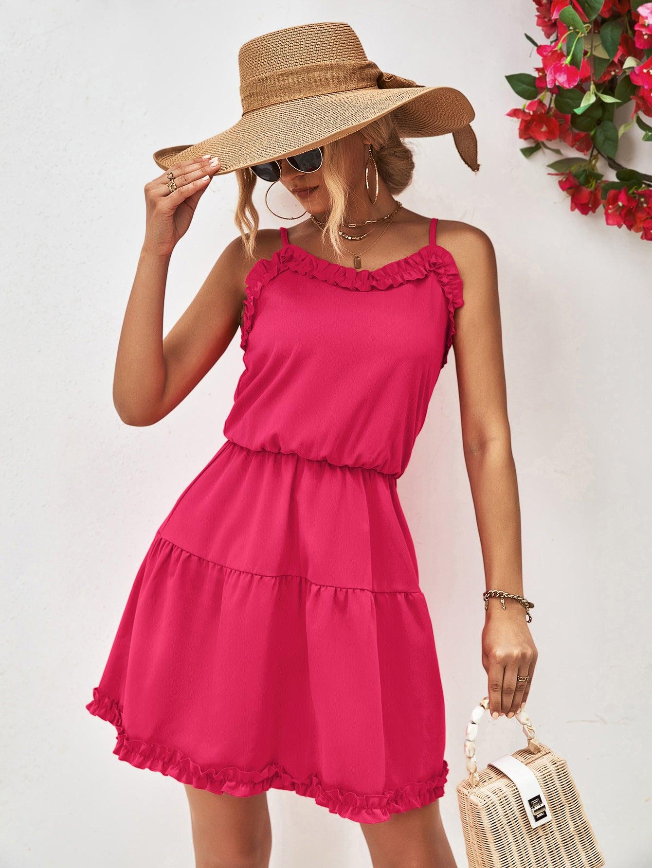 Hazel Blues® | Frill Trim Spaghetti Strap Mini Dress