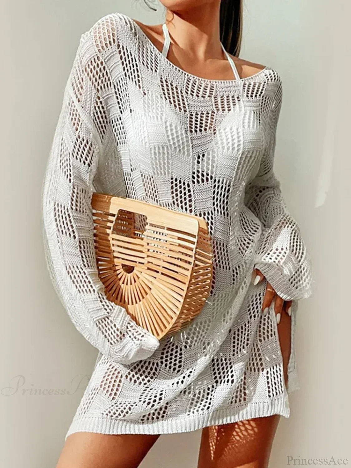 Hollow Out Slit Cut Long Sleeve Bikini Cover Up