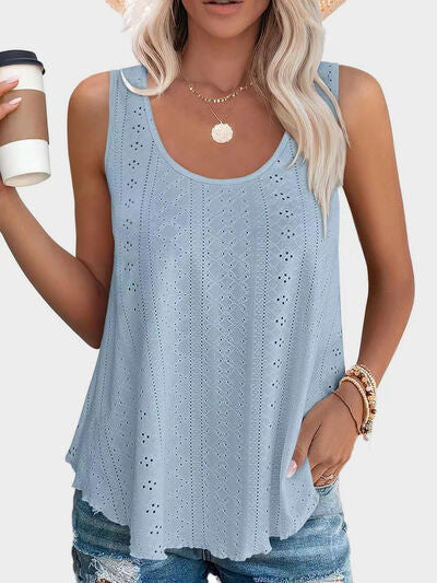 Hazel Blues® |  Florira Eyelet Round Neck Tank
