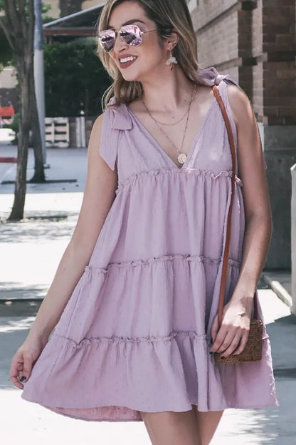 Hazel Blues® |  And The Why Polka Dot Textured Layered Flounce Ruffle Dress