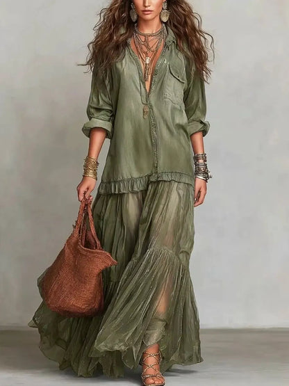 Ruffle Romance Dress | Ruffle Long Sleeve Sheer Dress