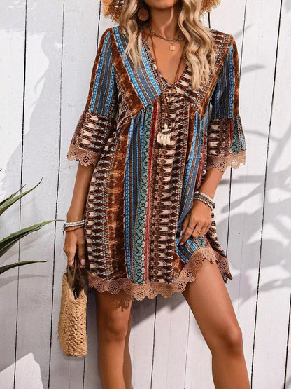 Hazel Blues® |  Printed V-Neck A-Line Dress