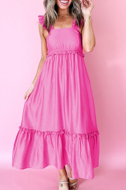 Hazel Blues® |  Solid Color Ruffle Trim High Waist Sleeveless Maxi Dress