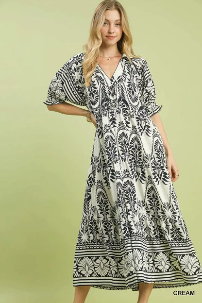 Hazel Blues® |  Umgee Two tone Border Print Midi Dress