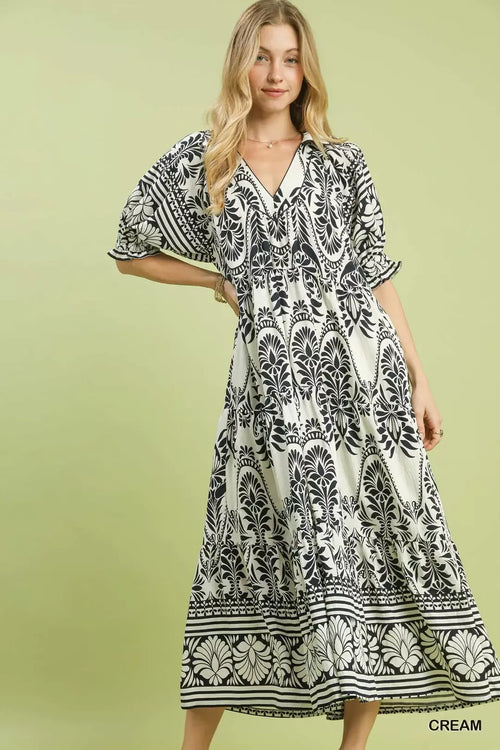 Hazel Blues® |  Umgee Two tone Border Print Midi Dress