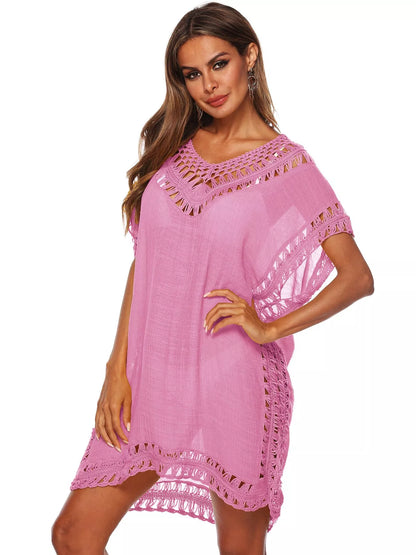 Hazel Blues® |  Crochet Trim V-Neck Cover-Up Dress