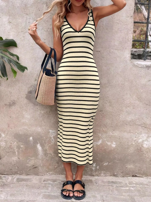 Hazel Blues® |  Striped Bodycon Knit Midi Dress