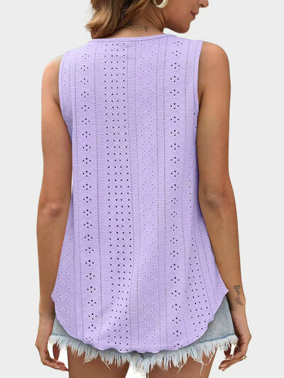 Hazel Blues® |  Florira Eyelet Round Neck Tank