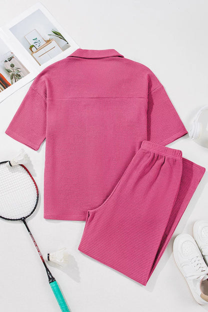 Hazel Blues® |  Solid Color Textured Buttoned Shirt and Casual Pants Set