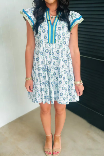 Hazel Blues® |  Printed Notched Cap Sleeve Dress