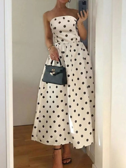 Hazel Blues® |  Polka Dot Strapless Midi Dress