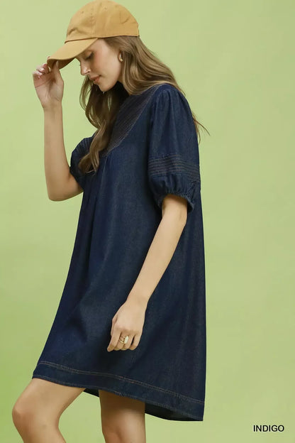 Hazel Blues® |  Umgee Notched Puff Sleeve Mini Dress with Pockets