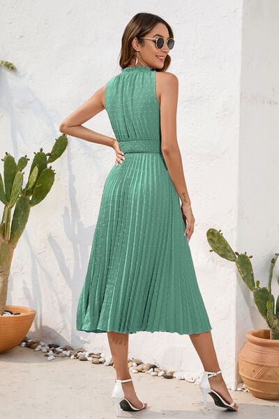 Hazel Blues® |  Swiss Dot Tie Neck Sleeveless Dress