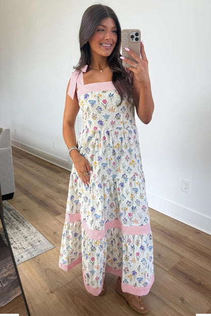 Hazel Blues® |  Multicolour Floral Print Striped Detail Knot Straps Maxi Dress
