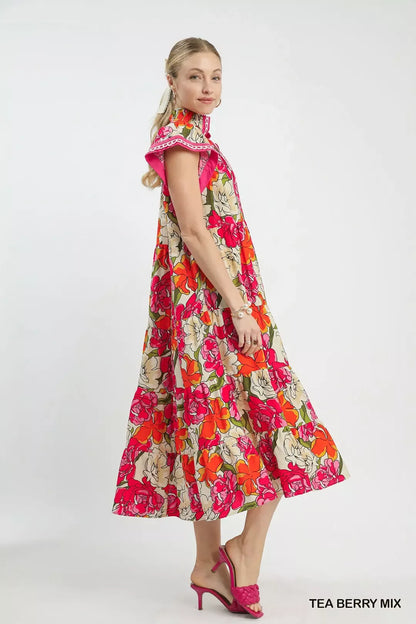 Hazel Blues® |  Umgee Mix Bold Floral Tiered Midi Dress