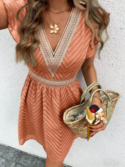 Hazel Blues® |  V-Neck Ruffle Sleeve Mini Dress