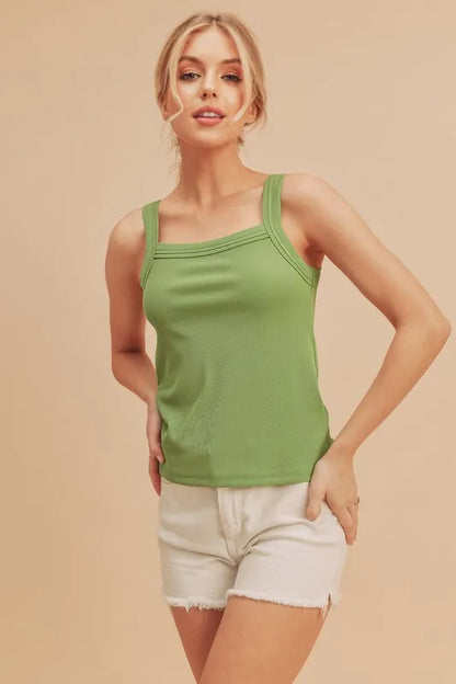 Hazel Blues® |  Aemi + Co Square Neck Wide Strap Tank
