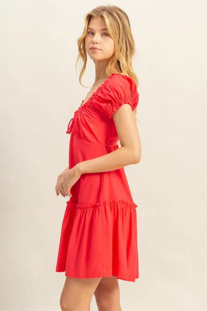Hazel Blues® |  HYFVE Ruched Frill Tiered Short Sleeve Mini Dress