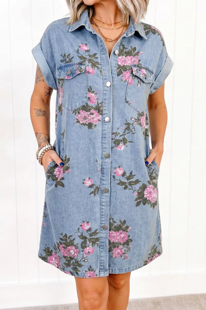 Hazel Blues® |  Sunday Bloom Dress | Floral Denim Dress