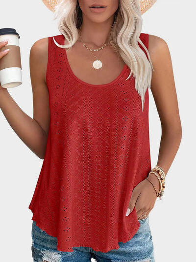 Hazel Blues® |  Florira Eyelet Round Neck Tank