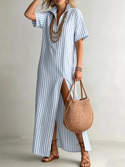 Hazel Blues® |  Striped High Slit Maxi Shirt Dress