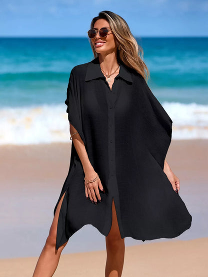 Hazel Blues® |  Relaxed Fit Button Up Cover-Up Dress