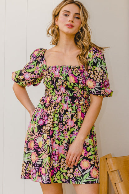Hazel Blues® |  ODDI Floral Tie-Back Mini Dress
