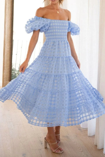 Hazel Blues® |  Off Shoulder Short Puff Sleeve Midi Dress