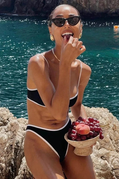 Black White Micro Bikini Set