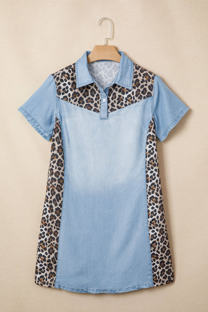 Hazel Blues® |  Spot On Mini Dress | Leopard Denim Mini Dress