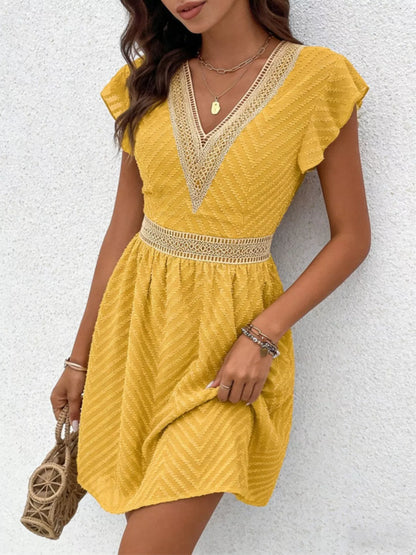 Hazel Blues® |  V-Neck Ruffle Sleeve Mini Dress
