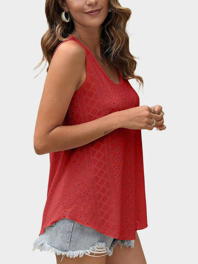 Hazel Blues® |  Florira Eyelet Round Neck Tank