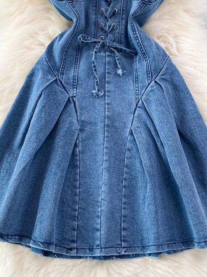 Hazel Blues® |  Lace-Up Denim A-Line Mini Dress