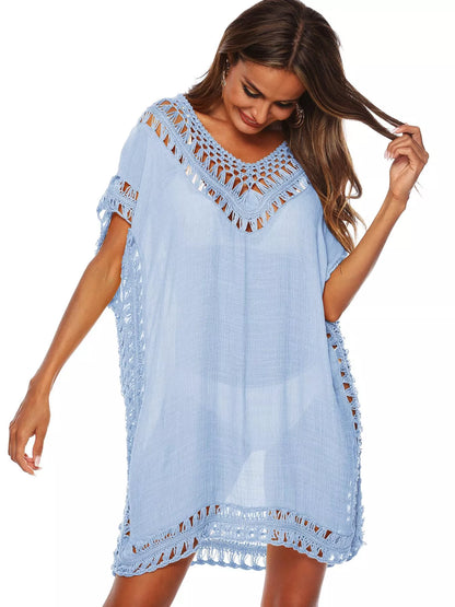 Hazel Blues® |  Crochet Trim V-Neck Cover-Up Dress
