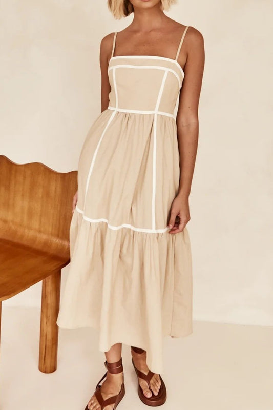 Hazel Blues® |  Contrast Trim Square Neck Midi Cami Dress