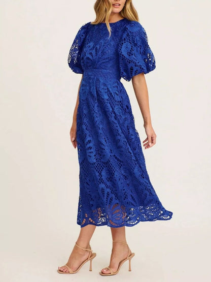 Hazel Blues® |  Lace Puff Sleeve Midi Dress