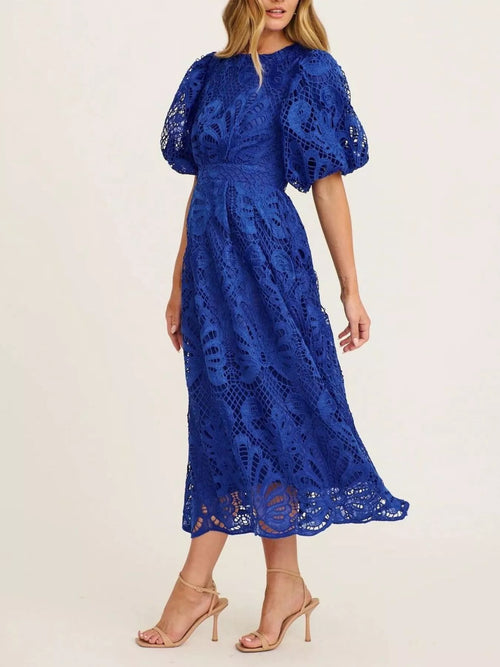 Hazel Blues® |  Lace Puff Sleeve Midi Dress