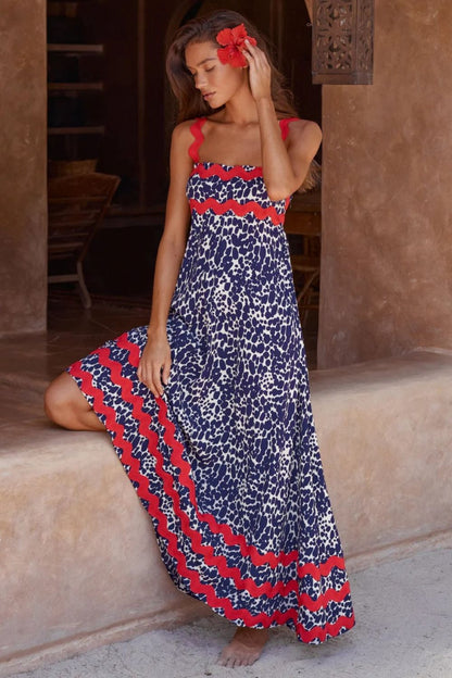 Hazel Blues® |  Printed Square Neck Wide Strap Maxi Dress