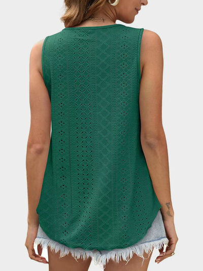 Hazel Blues® |  Florira Eyelet Round Neck Tank