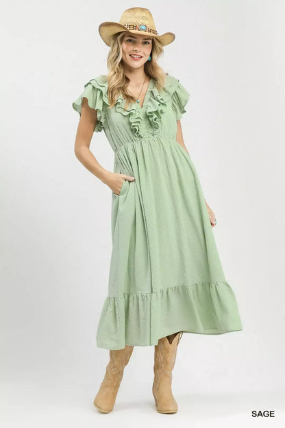 Hazel Blues® |  Umgee Textured Ruffle Midi Dress
