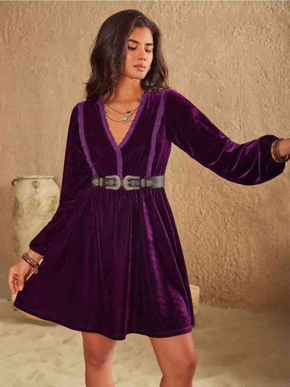 Hazel Blues® |  Ruffled V-Neck Long Sleeve Dress