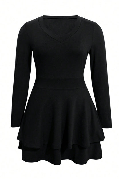 Hazel Blues® | Layered V-Neck Long Sleeve Mini Dress