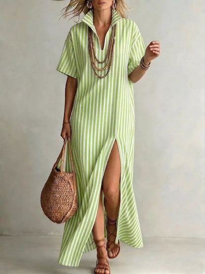 Hazel Blues® |  Striped High Slit Maxi Shirt Dress
