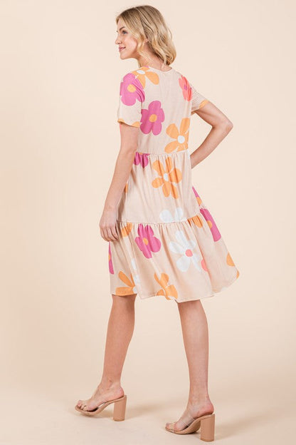 Hazel Blues® |  BOMBOM Floral Round Neck Short Sleeve Tiered Dress