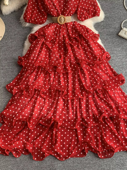 Hazel Blues® |  Polka Dot Ruffled Tiered Dress