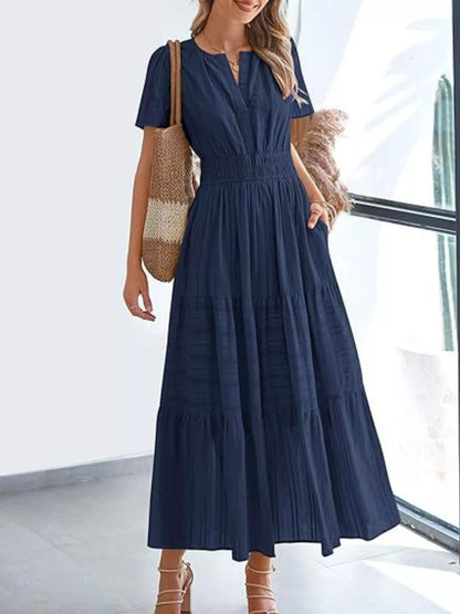 Hazel Blues® | Short Sleeve Tiered Midi Dress