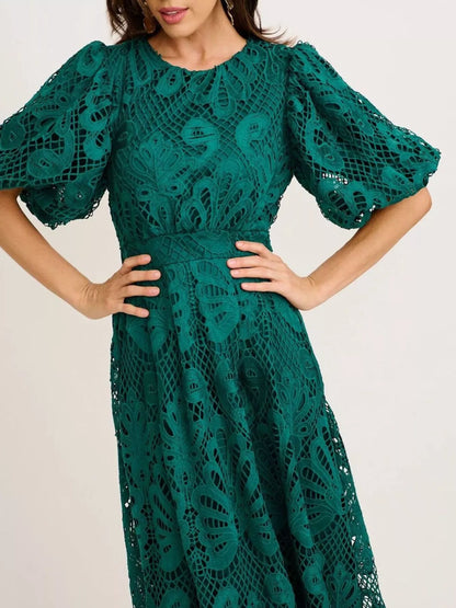 Hazel Blues® |  Lace Puff Sleeve Midi Dress
