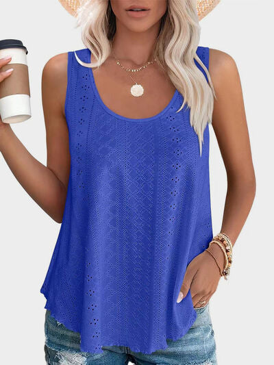 Hazel Blues® |  Florira Eyelet Round Neck Tank