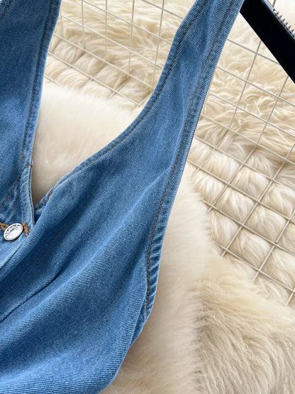 Hazel Blues® |  Halter Neck Button-Down Denim Dress